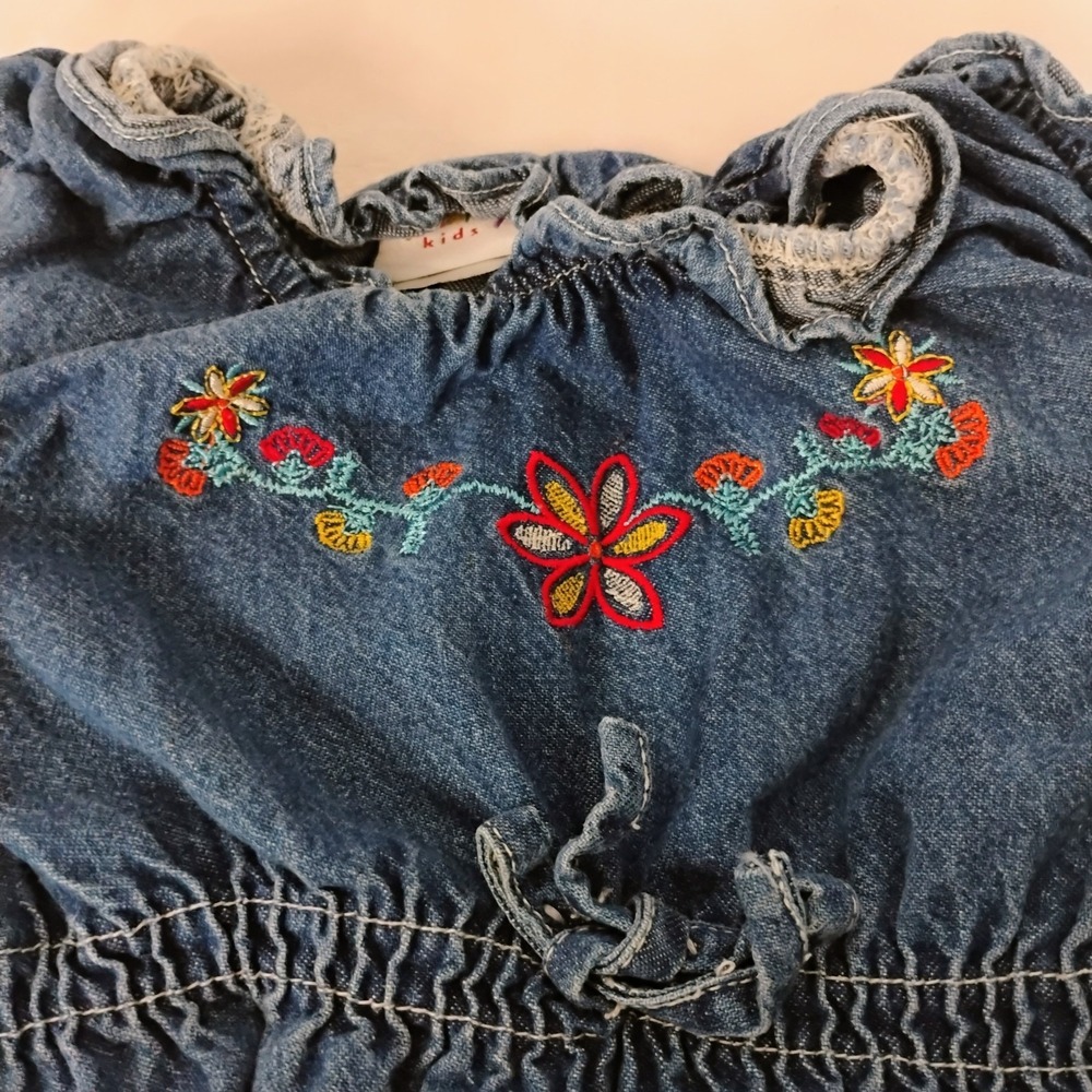 VTG Disney Kids 5T Denim Dress Flower Embroidery Cotton - Picture 3 of 7